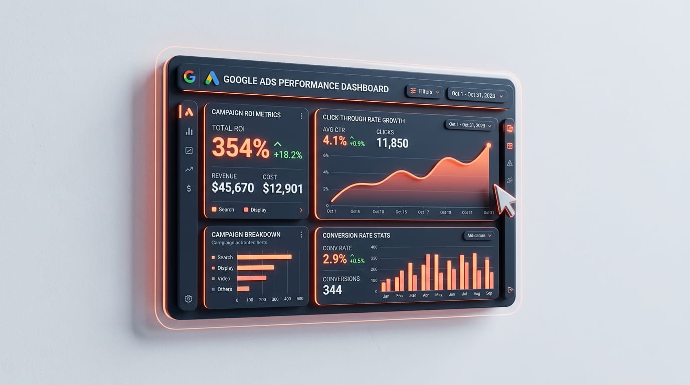 Dashboard Google Ads Rendimiento Soporte Web